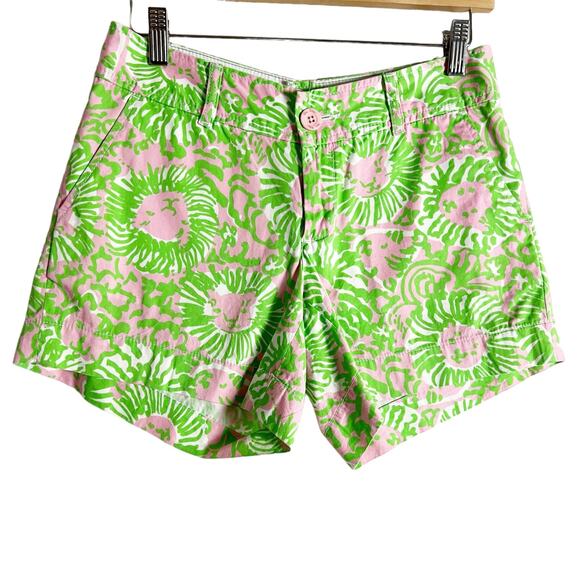 Lilly Pulitzer Callahan Green Pink Sunnyside Lion Print Shorts Size 4 - Picture 1 of 8